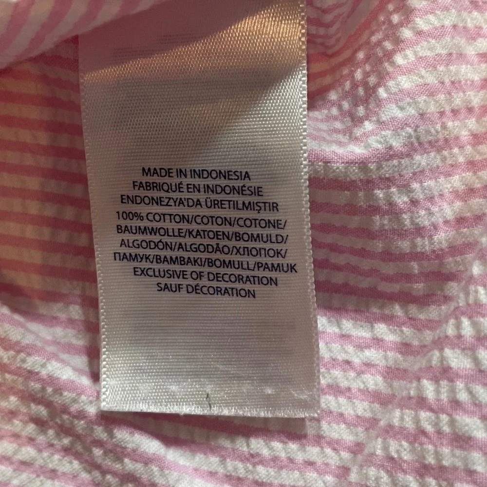Ralph Lauren Boys Pink White Seersucker Striped Button Down Shirt Size 6 Preppy